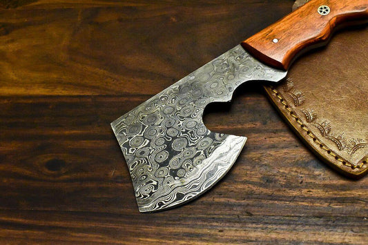 Custom Handmade Damascus Axe Hunting Chopper with Hard Wood Handle | Premium Damascus Steel Axe Knife