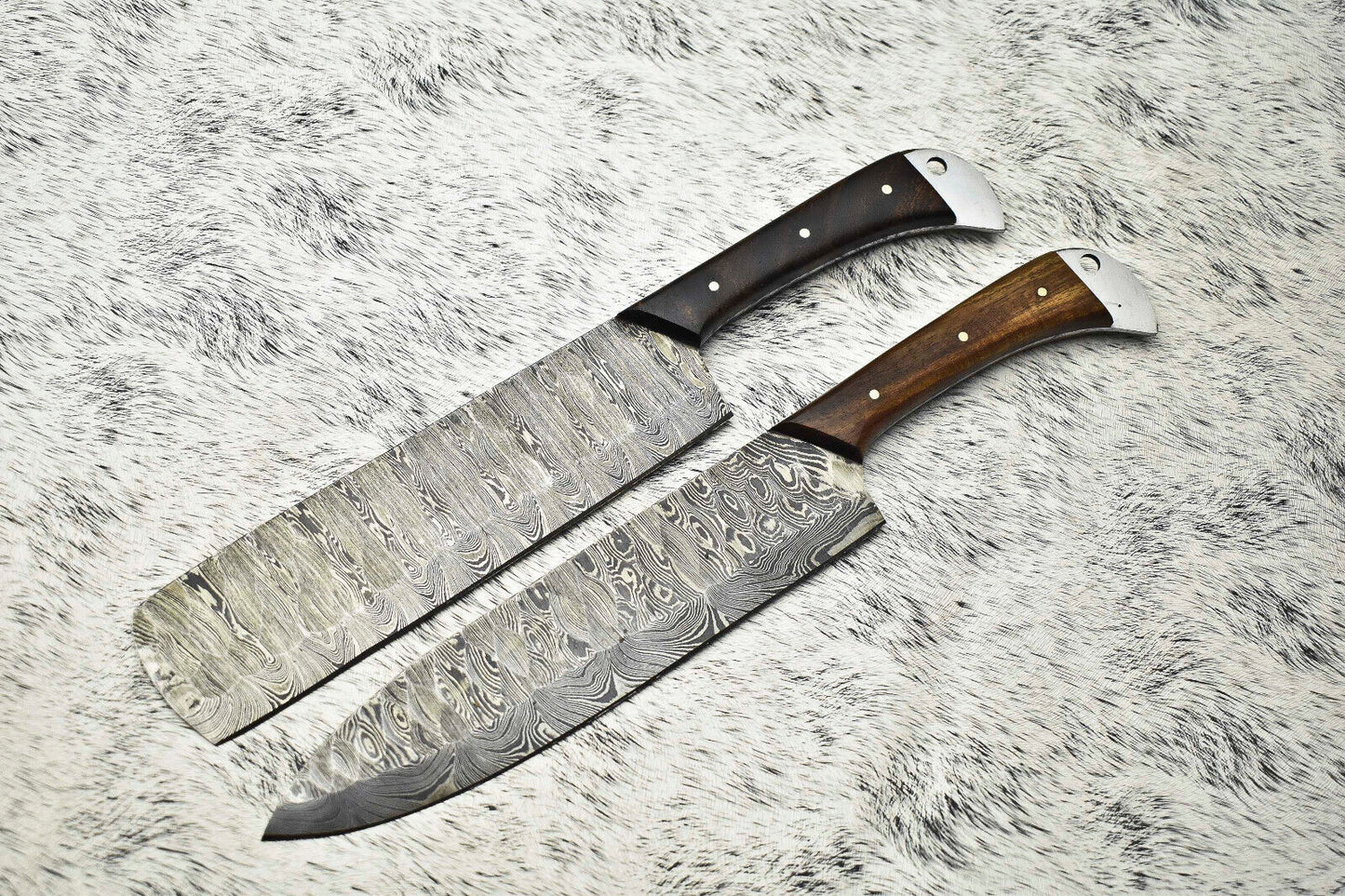 Lot of 2 Handmade Damascus Steel Full Tang Chef Knives Set – Premium Kitchen Knives