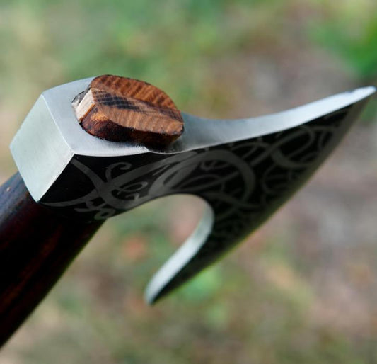 Custom Handmade Carbon Steel Viking Axe with Ash Wood Handle and Leather Sheath