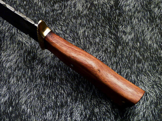 Authentic Hand Forged Damascus 14" Bowie Hunting Knife | Natural Wood Handle