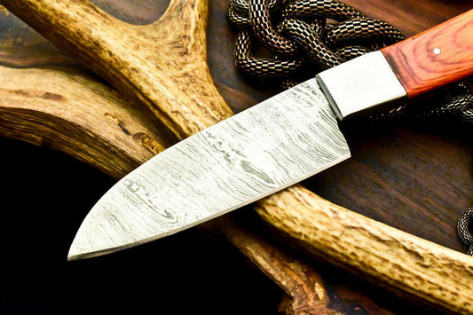 Custom Handmade Damascus Steel Chef Hunting Knife with Hardwood Handle – 9.5" Overall
