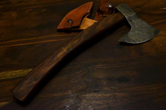 Hand Forged Damascus Axe Tomahawk with Walnut Wood Handle | Hunting Damascus Steel Axe Knife