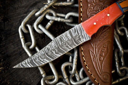 Forged Twist Damascus Skinner Knife – Custom Mixed Material Tactical Fixed Blade