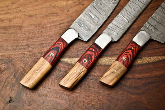 Exclusive Custom Handmade 3-Piece Damascus Steel Chef Knife Set with 384 Layers