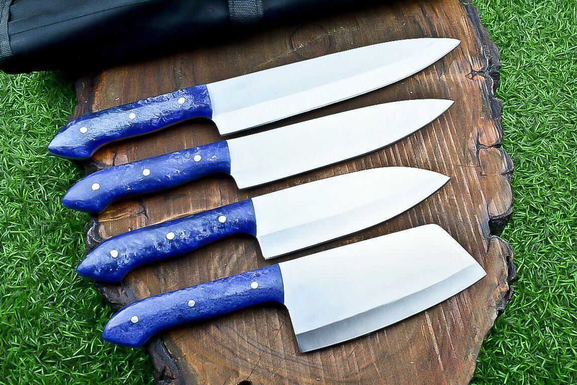 4 PCS Heritage Forge Steel Handmade Chef Knife Set with Roll Bag