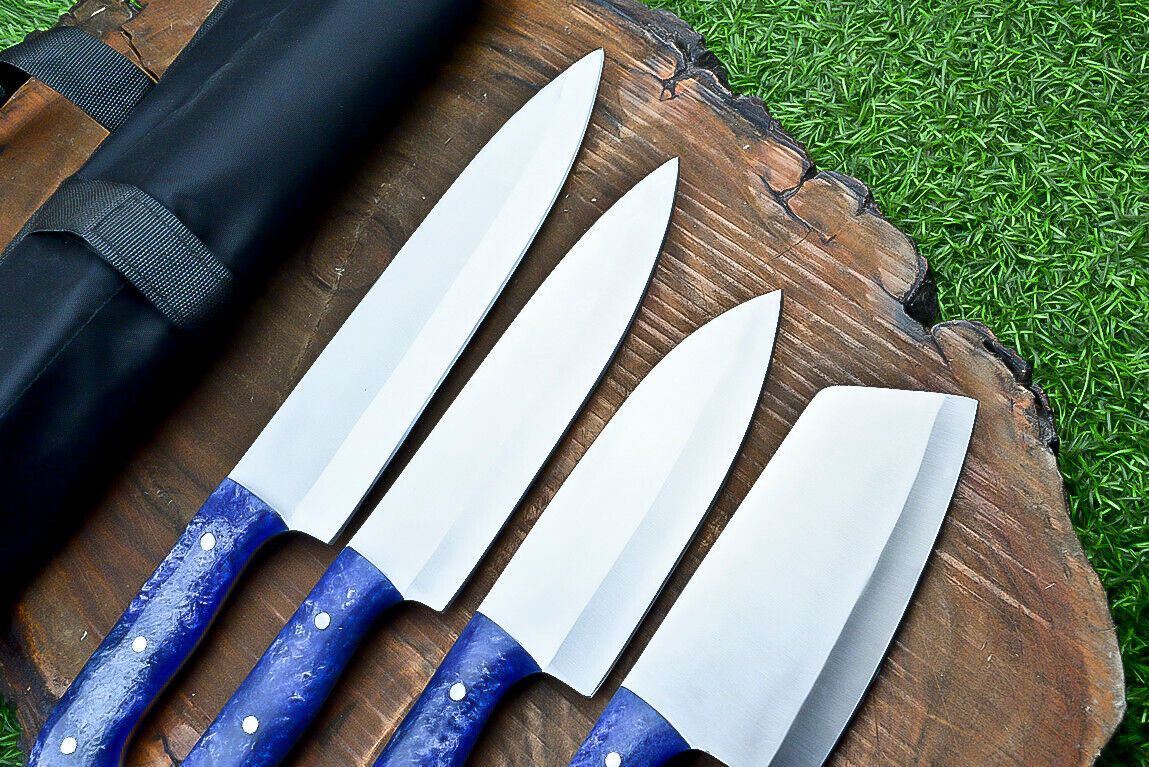 4 PCS Heritage Forge Steel Handmade Chef Knife Set with Roll Bag