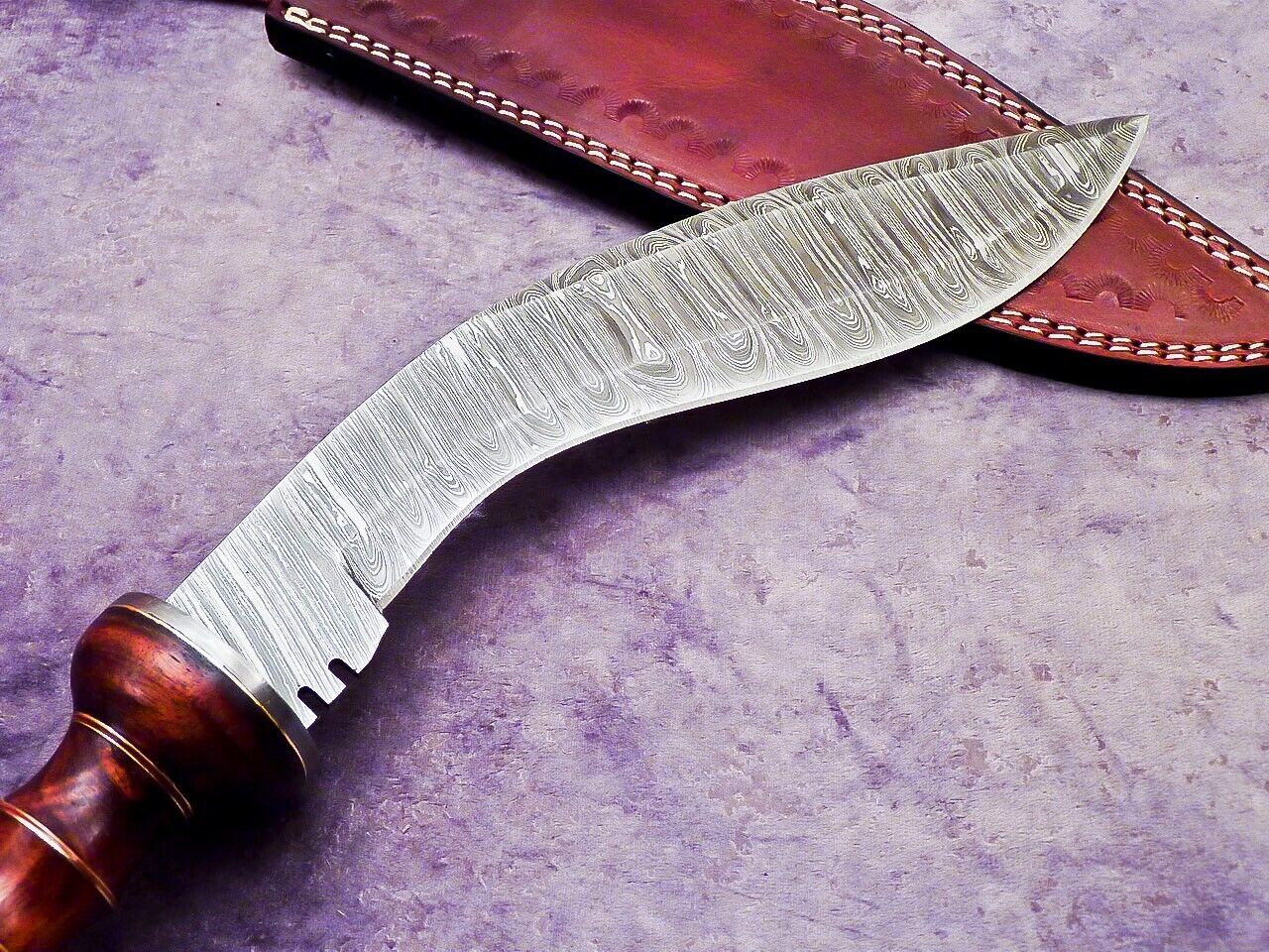 14.5" Handmade Damascus Kukri Bowie Knife with Natural Wood Handle Hunting Blade