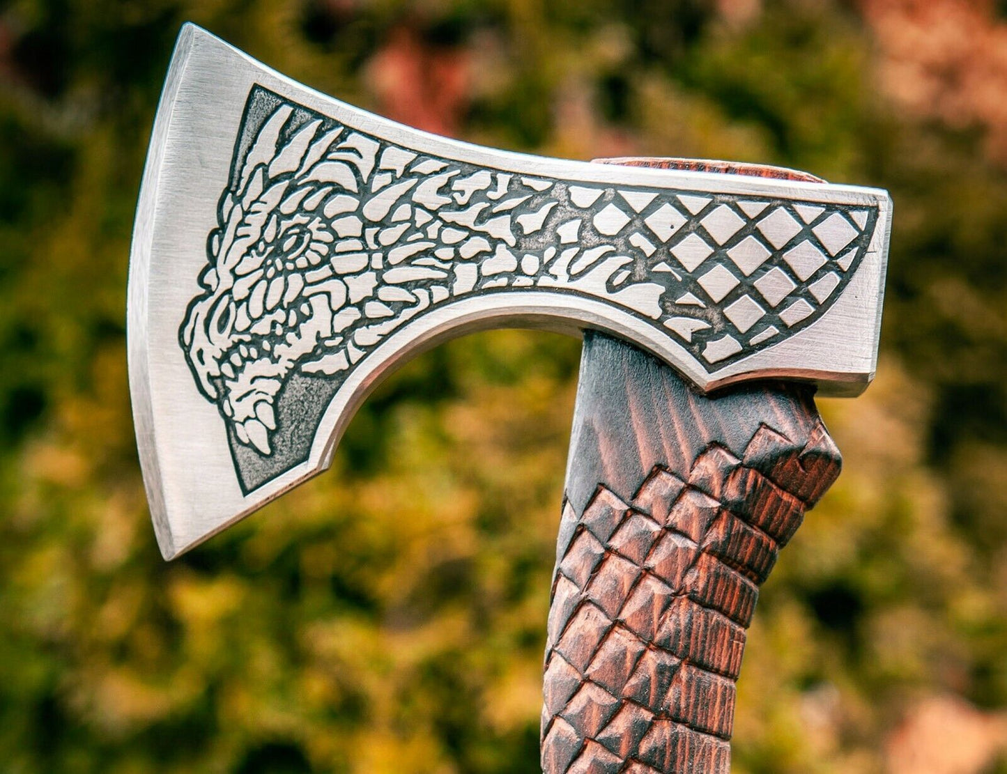Handmade Dragon Viking Tomahawk Axe 19 Inch Carbon Steel with Ashwood Handle
