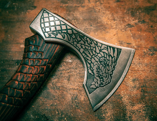 Handmade Dragon Viking Tomahawk Axe 19 Inch Carbon Steel with Ashwood Handle