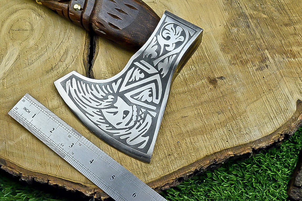 Handcrafted Viking Tomahawk Axe – J2 Steel Blade with Natural Wood Handle and Leather Sheath, 22 Inch