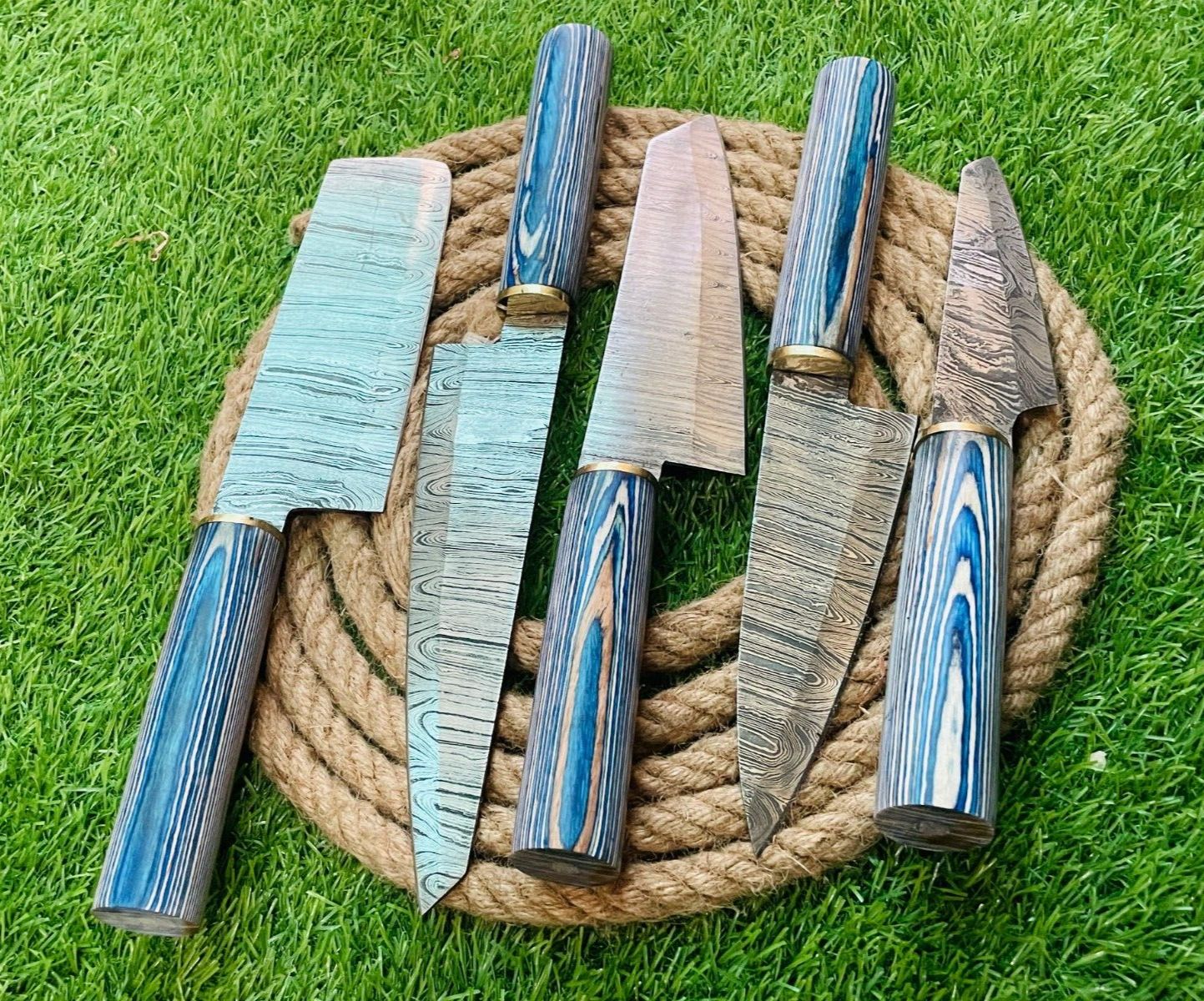 Premium 5 Knives Handmade Damascus Steel Cutlery Chef Knives Set Kitchen Knife