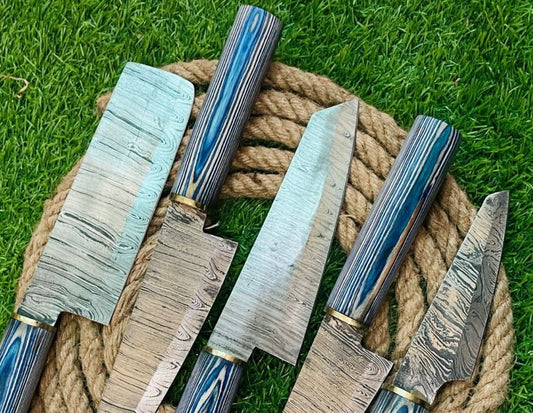 Premium 5 Knives Handmade Damascus Steel Cutlery Chef Knives Set Kitchen Knife