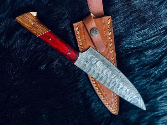 13" Custom Handmade Fire Damascus Steel Santoku Chef Kitchen Knife – Hand-Forged