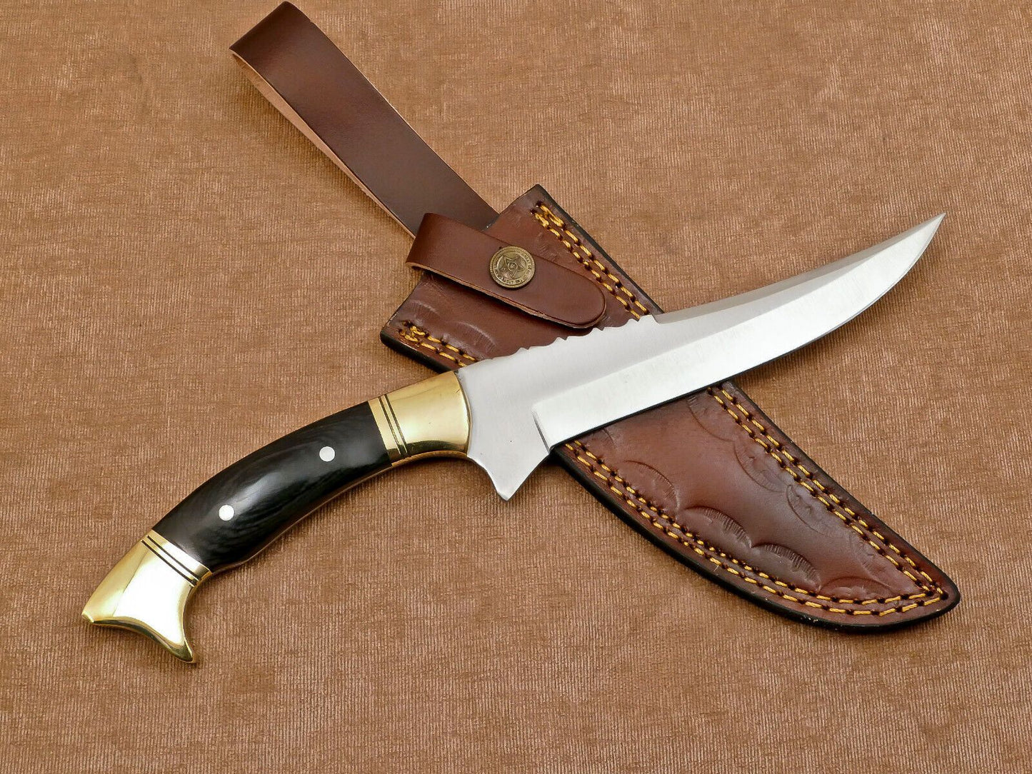 Hand Forged D2 Clip Point Full Tang 12-Inch Bowie Hunting Knife with Leather Sheath