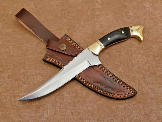 Hand Forged D2 Clip Point Full Tang 12-Inch Bowie Hunting Knife with Leather Sheath