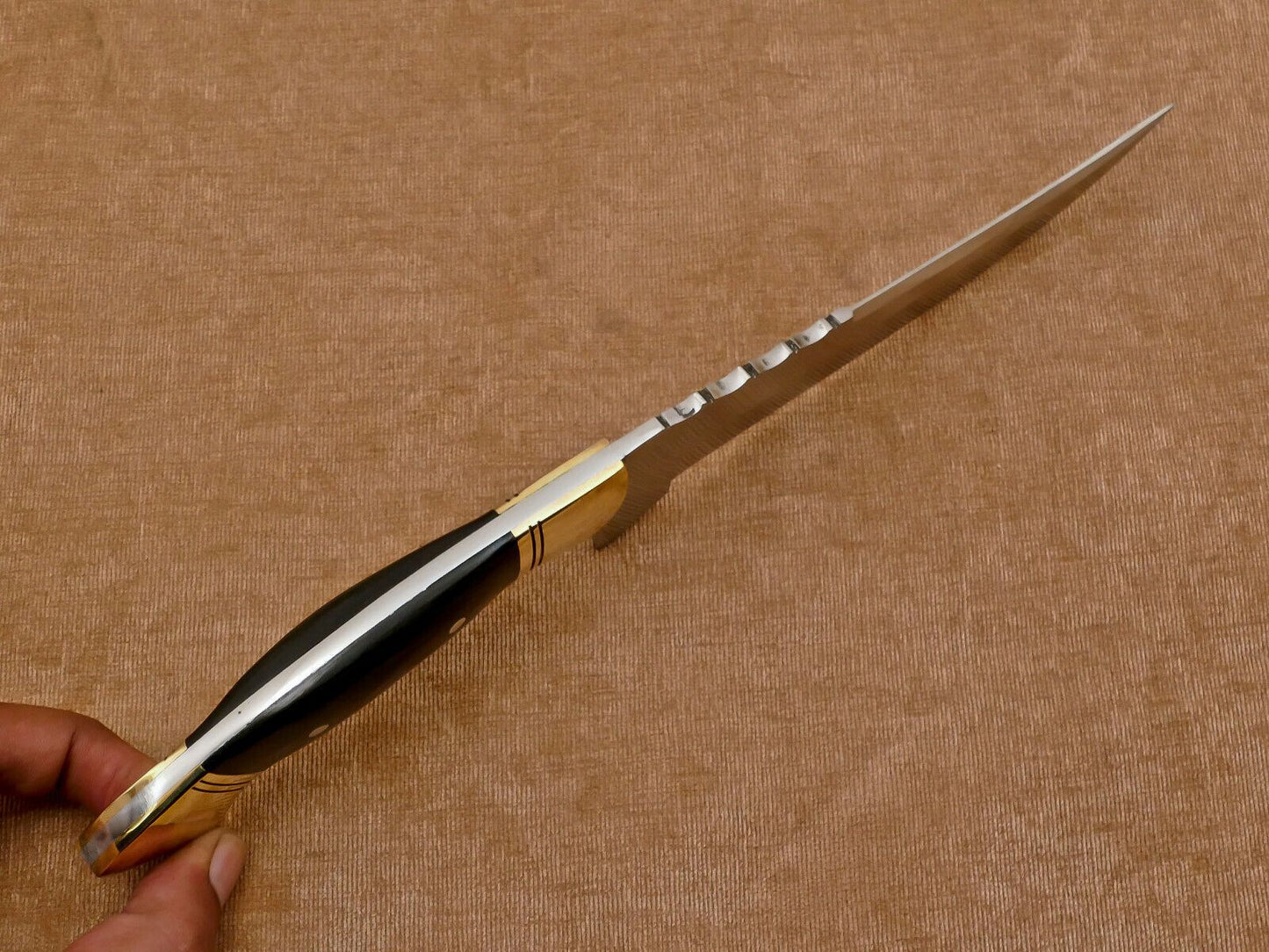 Hand Forged D2 Clip Point Full Tang 12-Inch Bowie Hunting Knife with Leather Sheath