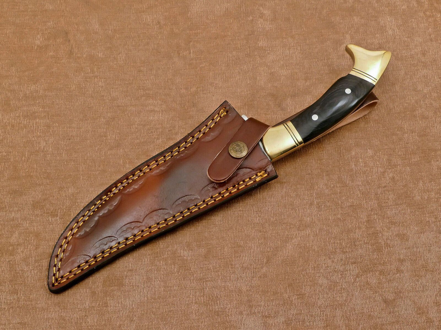 Hand Forged D2 Clip Point Full Tang 12-Inch Bowie Hunting Knife with Leather Sheath