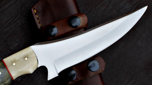 Handmade D2 Tool Steel Hunting Skinner Knife – Full Tang EDC with Leather Sheath