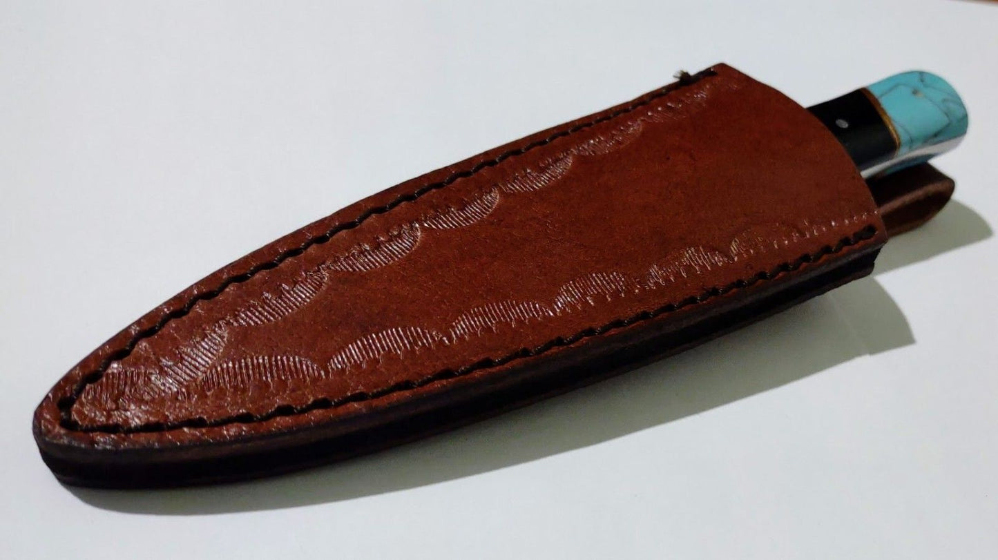 7" Full Tang Skinner Dagger Hunting Bowie Knife 440 Stainless Steel Blue Turquoise Handle with Leather Sheath