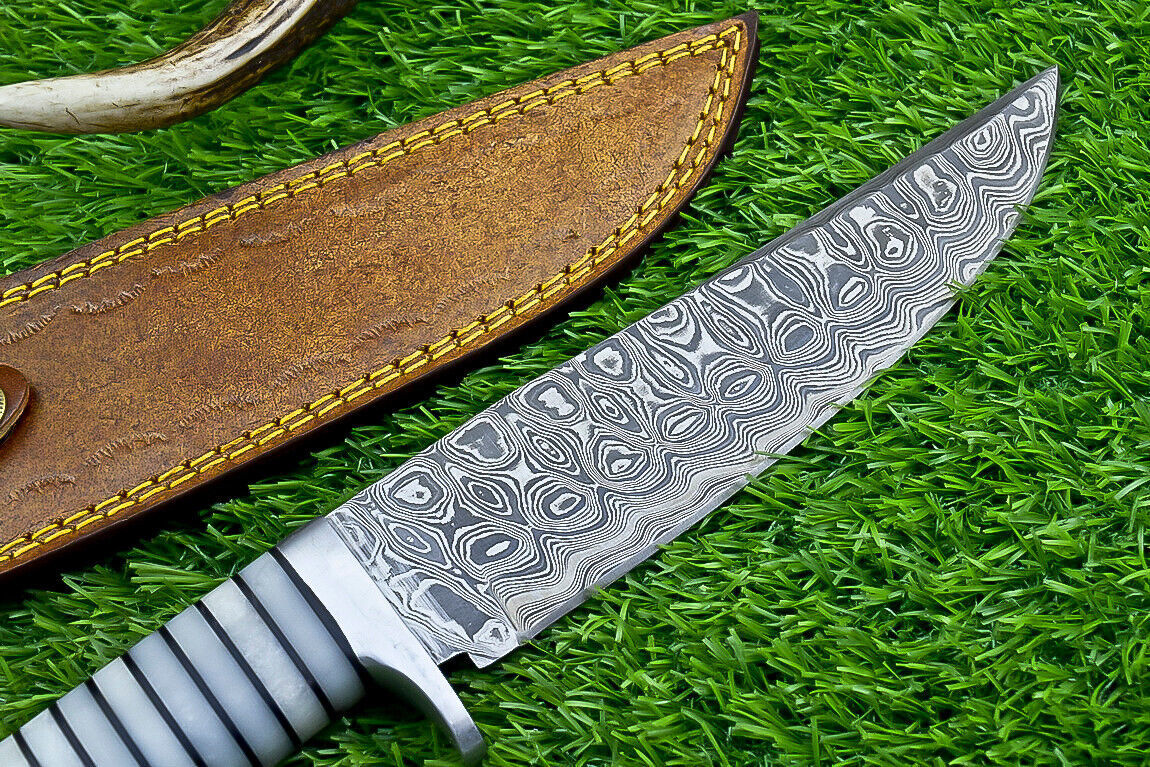 Heritage Forge Damascus Steel Bowie Knife with Resin Handle for Hunting and Camping