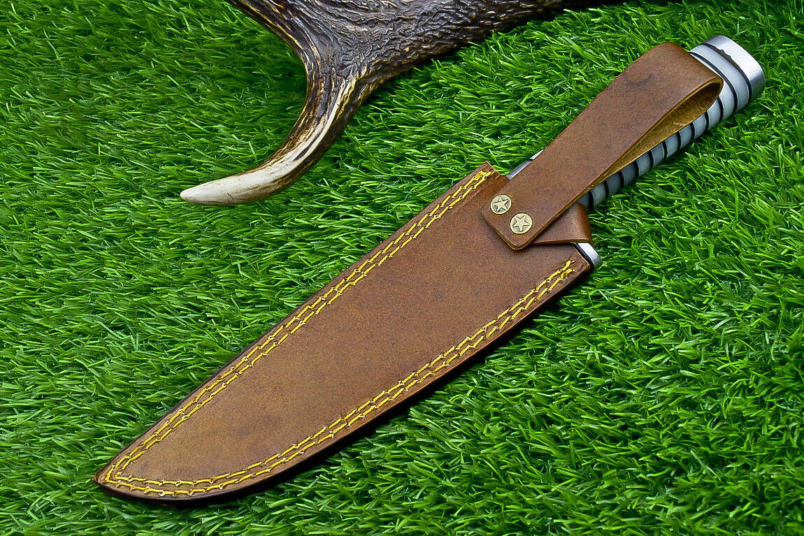 Heritage Forge Damascus Steel Bowie Knife with Resin Handle for Hunting and Camping