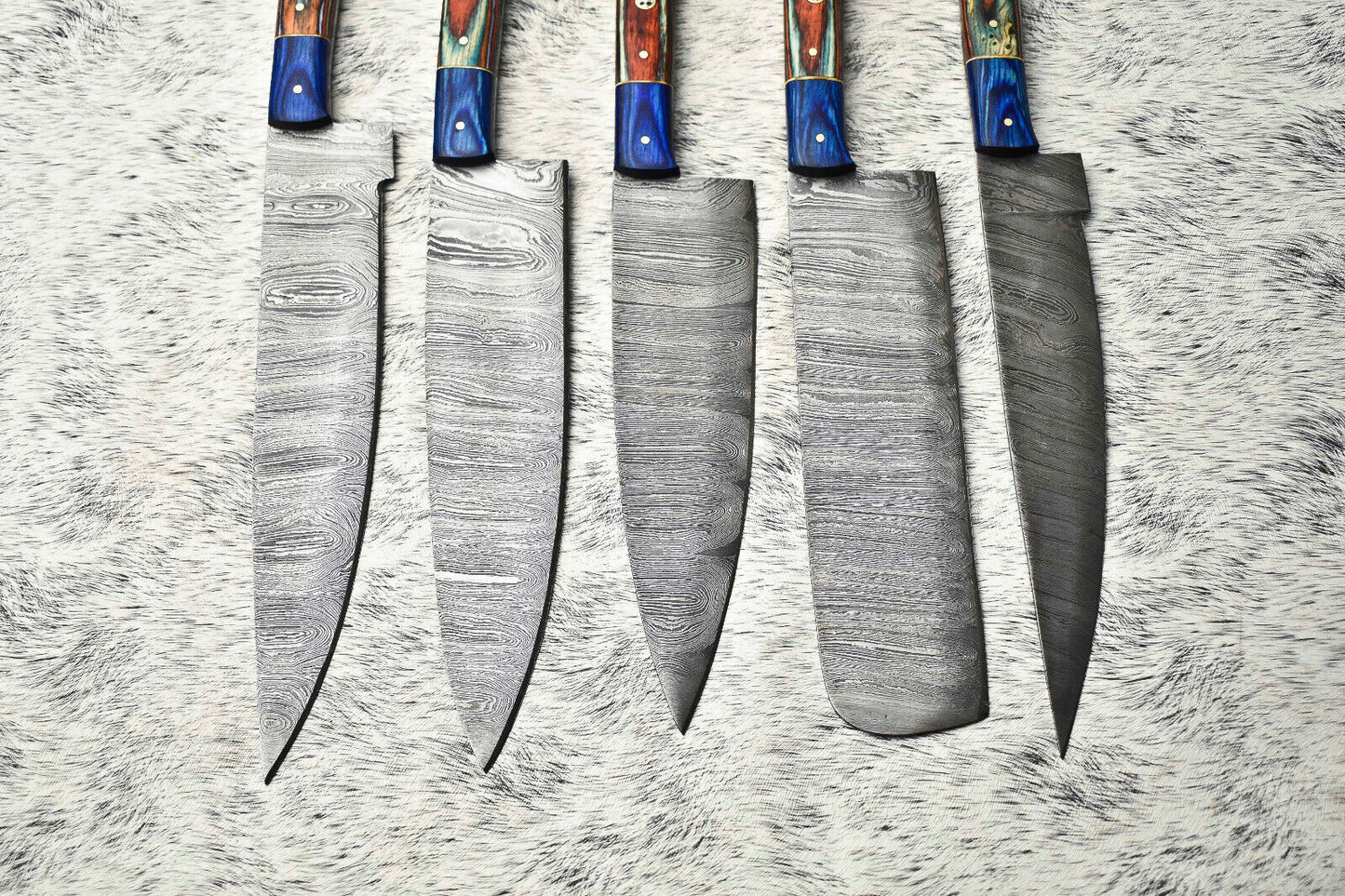 Lot of 5 Handmade Damascus Steel Chef Knives – Full Tang Kitchen Knife Set