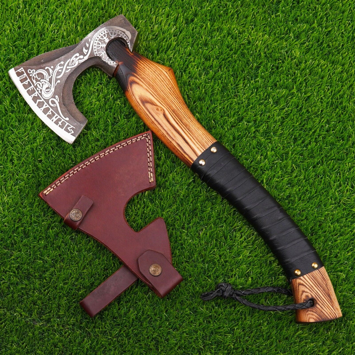 Custom Hand Forged Steel Viking Bearded Camping Hatchet Tomahawk Axe with Leather Sheath