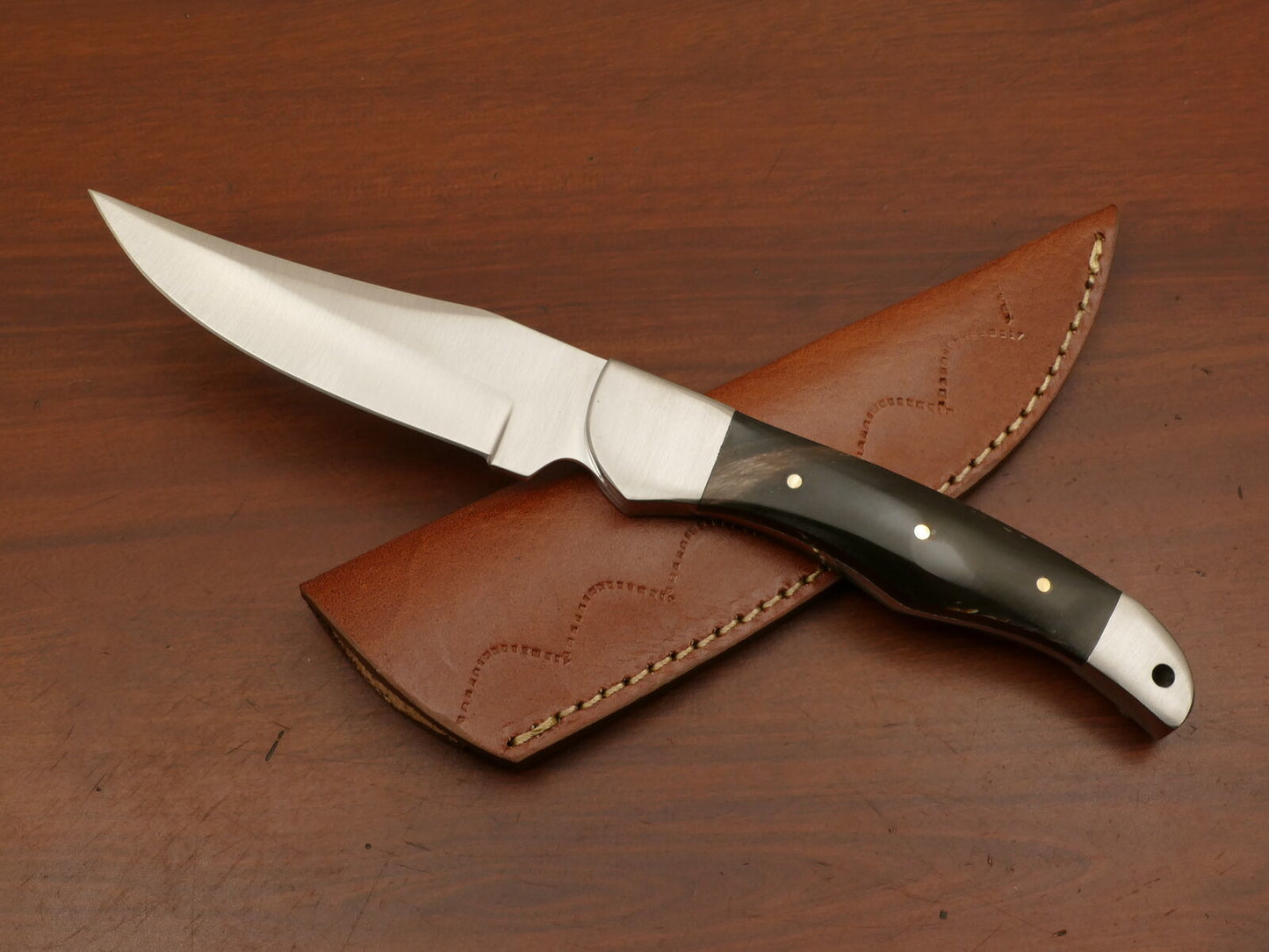Custom AUS-8 Steel Skinner Knife | Hardwood Handle & Steel Bolster | Bushcraft Gift