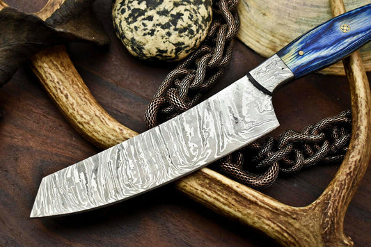 Gorgeous Handmade Damascus Steel Chef Hunting Knife | 12" Overall, 7" Blade, 5" Hardwood Handle, Full TangGorgeous Handmade Damascus Steel Chef Hunting Knife | 12" Overall, 7" Blade, 5" Hardwood Handle, Full Tang