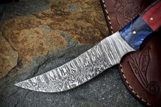 Hot Item Twist Damascus Skinner Knife Hardwood Handle Micarta Bolster Gift Blade