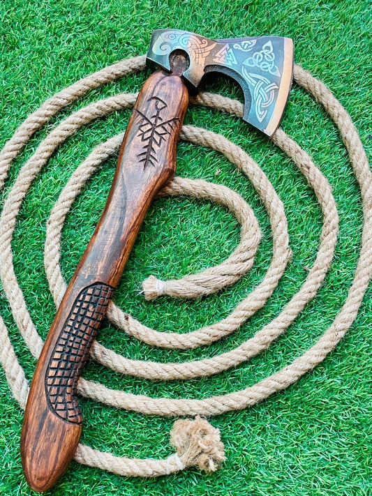 Hand Forged Carbon Steel Viking Bearded Cutting Axe with Wooden Handle 20 Inch