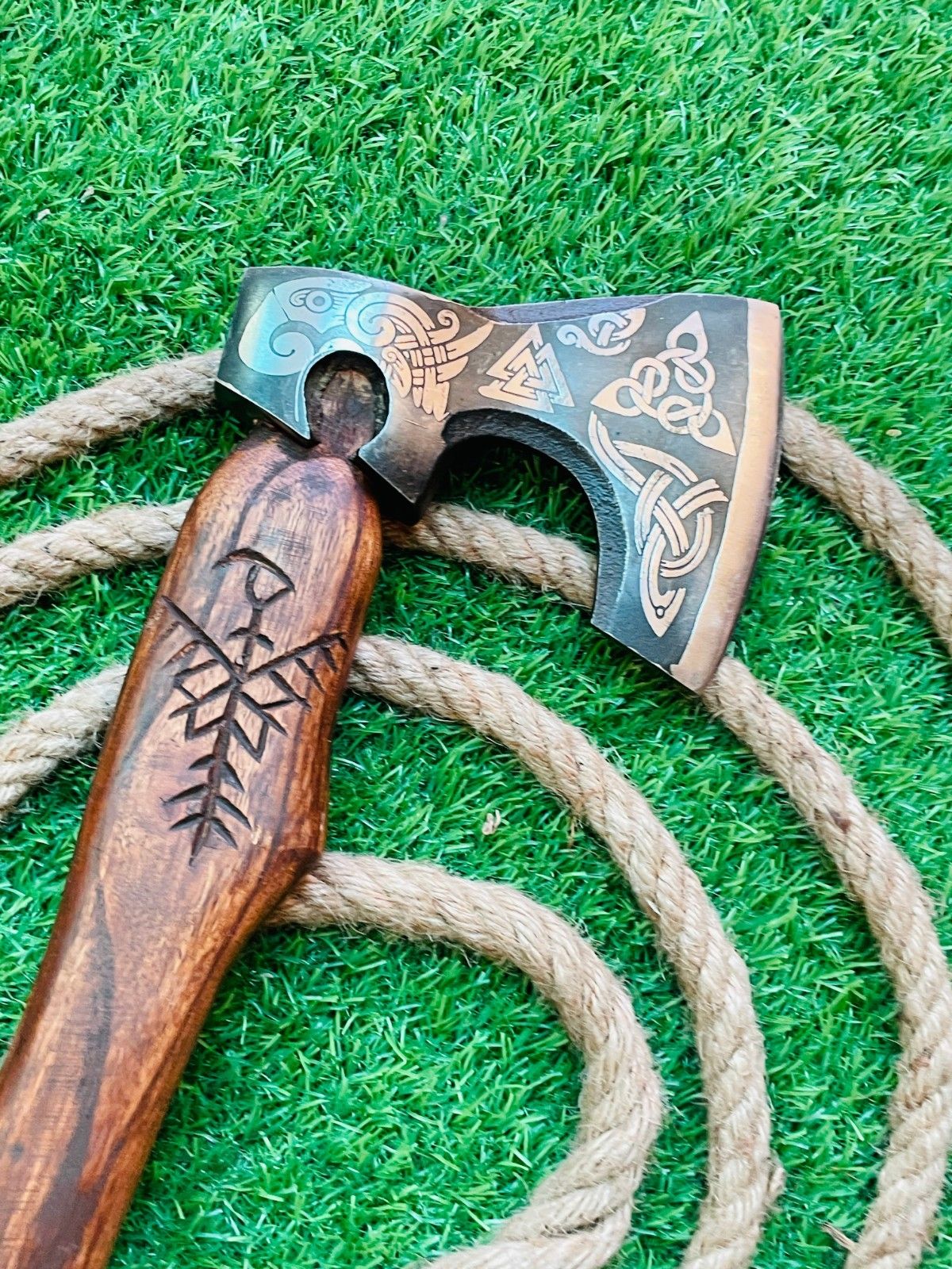 Hand Forged Carbon Steel Viking Bearded Cutting Axe with Wooden Handle 20 Inch