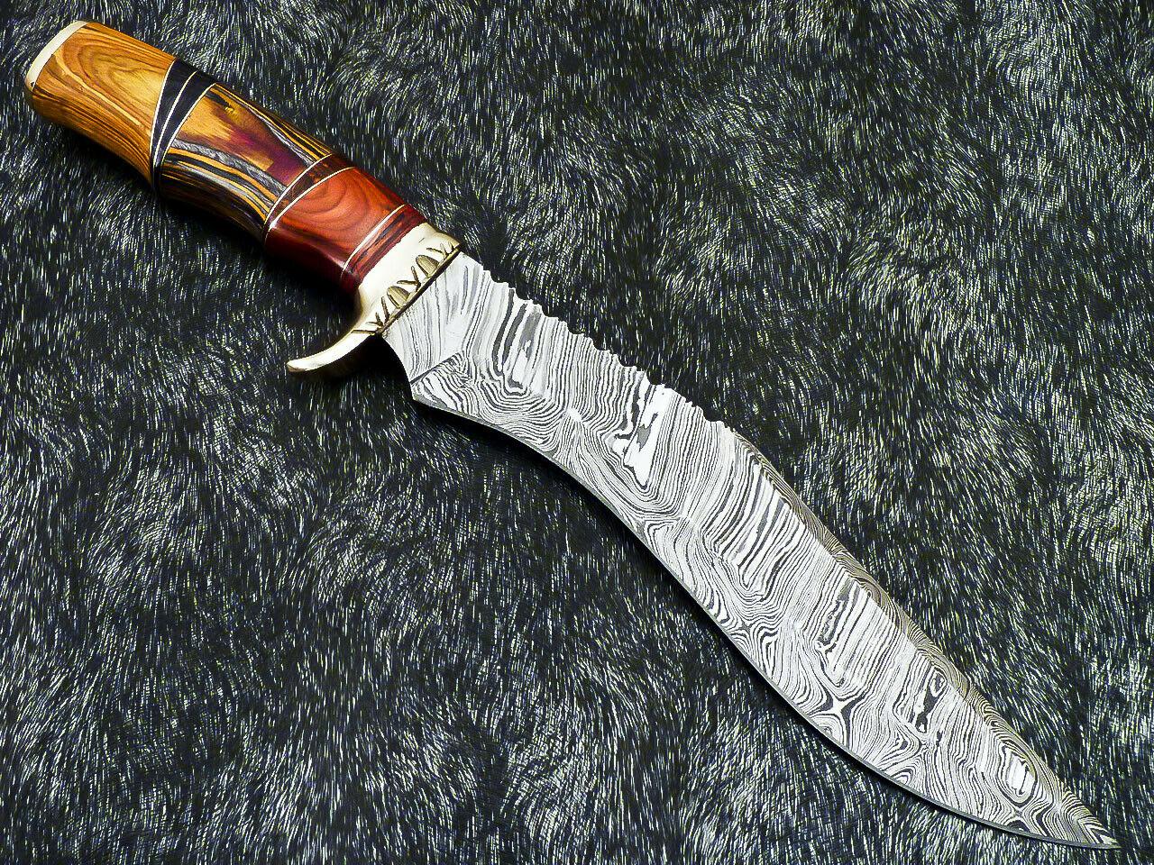 A 14.5" Hand-Forged Damascus Hunting Bowie with Hardwood Grip