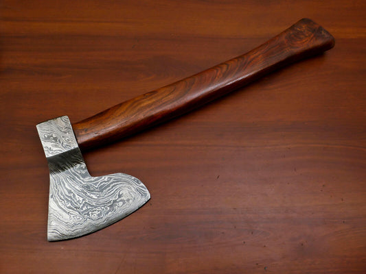 Premium Handmade Damascus Tomahawk Axe with Walnut Handle and Leather Sheath