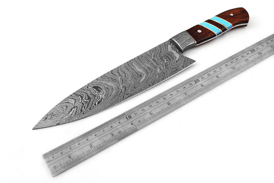 CUSTOM FORGED DAMASCUS STEEL CAMPING KITCHEN CHEF KNIFE WOOD HANDLE