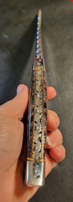 12 Inch Custom D2 Steel Bowie Chopper Knife with Pine Cone Resin Handle & Leather Sheath