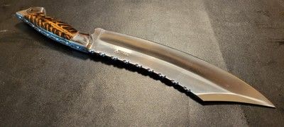 12 Inch Custom D2 Steel Bowie Chopper Knife with Pine Cone Resin Handle & Leather Sheath