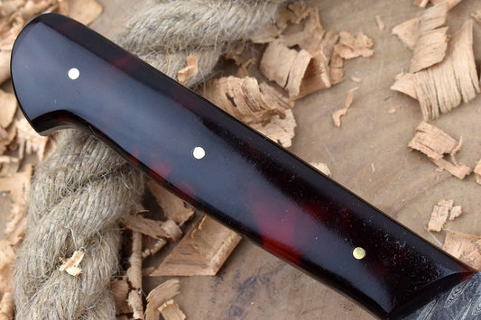 11” Custom Handmade Damascus Steel Chef Knife – Red & Black Raisin Thappa Handle
