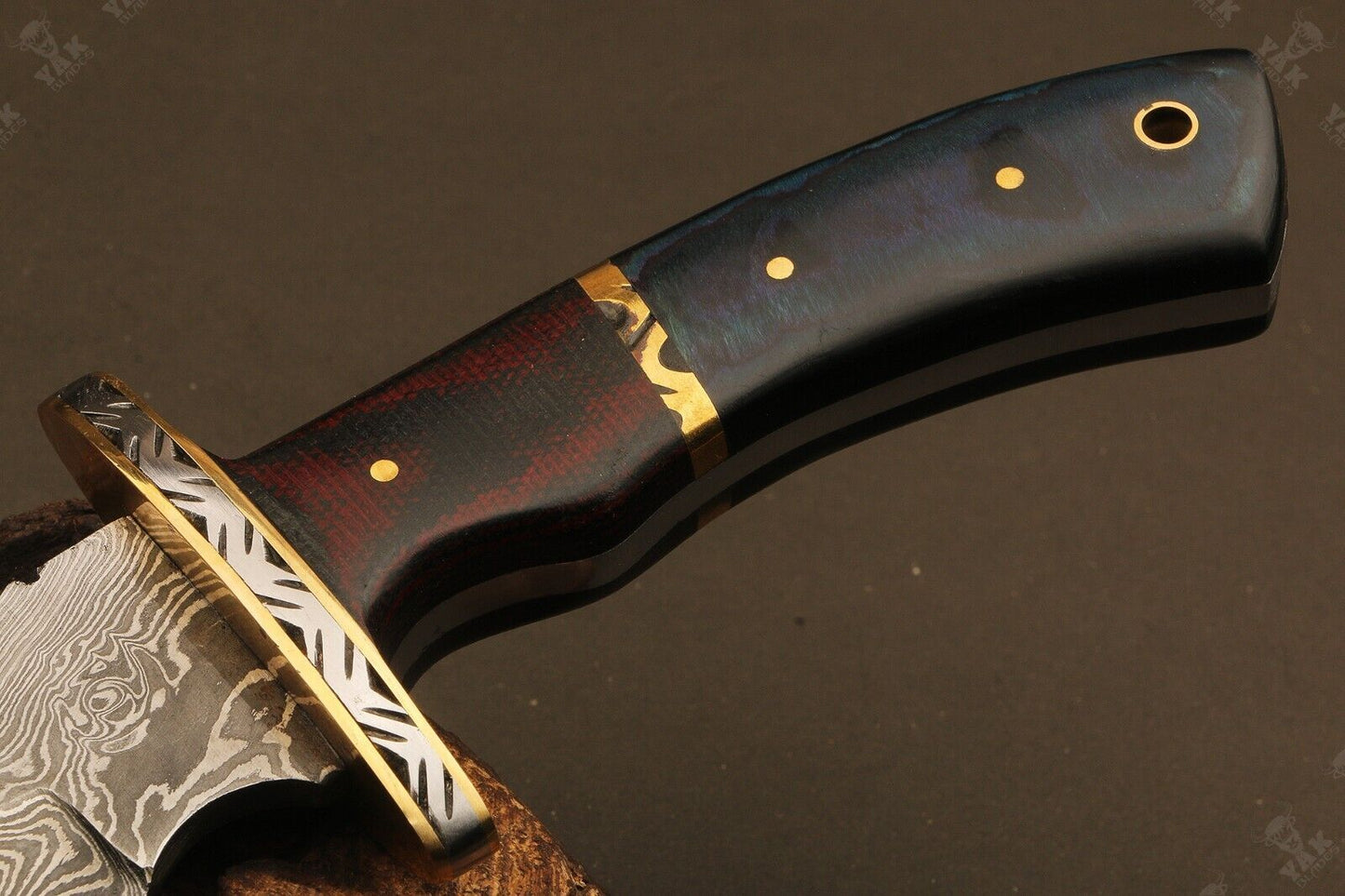 Heritage Forge 13 Inch Ladder Damascus Steel Bowie Knife with Micarta Handle for Hunting and Camping