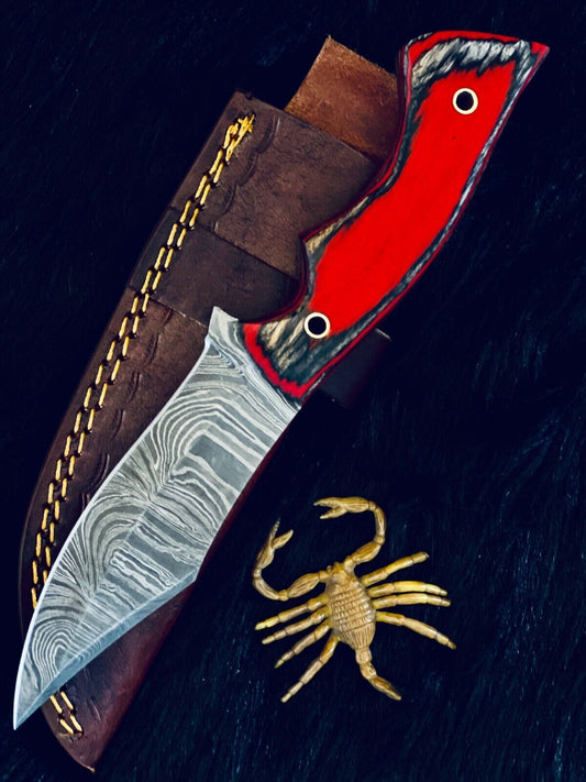 9" Heritage Forge Twist Damascus Bowie Knife – Bone & Wood Handle with Sheath