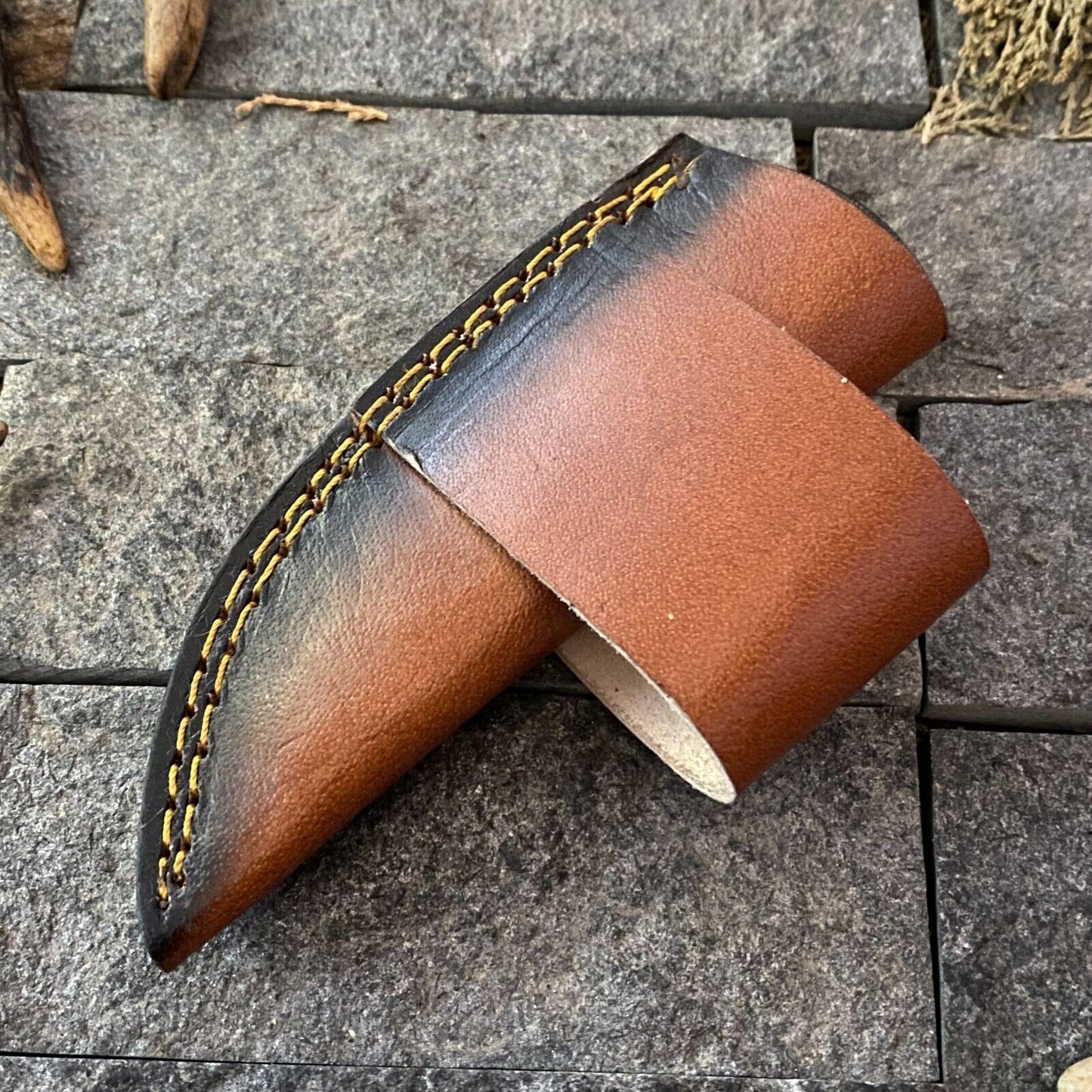 Heritage Forge 6 Inch Damascus Steel Skinner Hunting Knife with Wood Handle and Leather Sheath