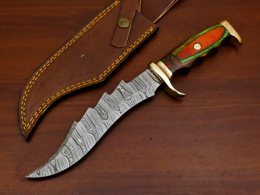 Heritage Forge Handmade D2 Steel Bowie Hunting Knife with Pakka Wood Handle and Brass Guard