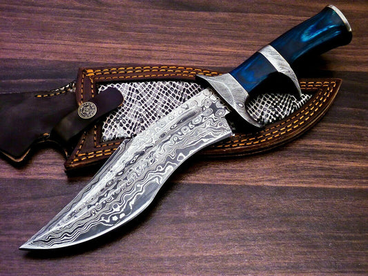 13" Handmade Damascus Bowie Knife | Color Wood Handle