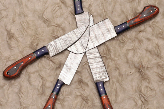 Custom Handmade Damascus Steel 5-Piece Chef Knife Set | Wood Handle Kitchen Knives