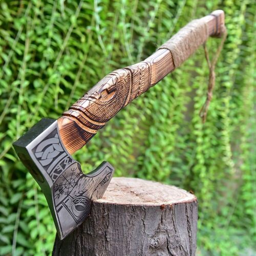 Custom Handmade Viking Battle Axe – Hand Forged Carbon Steel Beard Axe with Leather Sheath