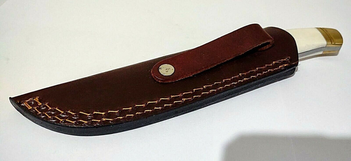 8.25" Skinner Hunting Bowie Knife Stainless Steel White Bone Handle with Leather Sheath