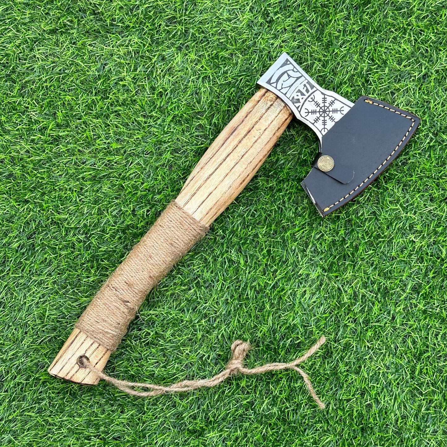 Hand-Forged Viking Tomahawk Axe – Carbon Steel Blade with Rose Wood Handle and Leather Sheath, 14 Inch