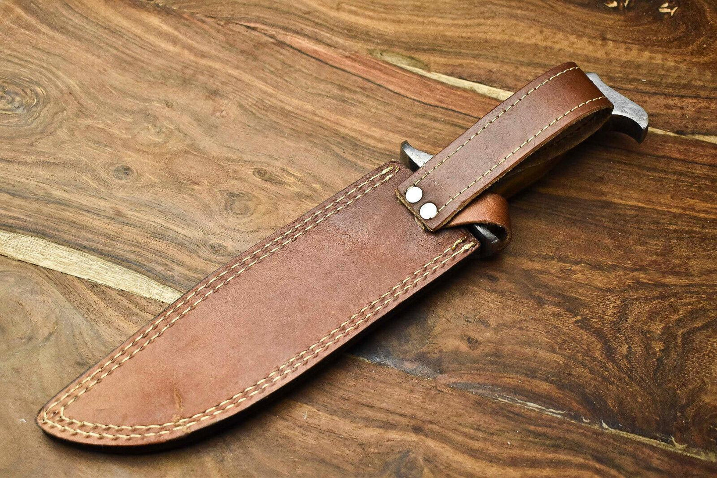 Heritage Forge Highland Crest Damascus Bowie Knife with Walnut Wood Handle