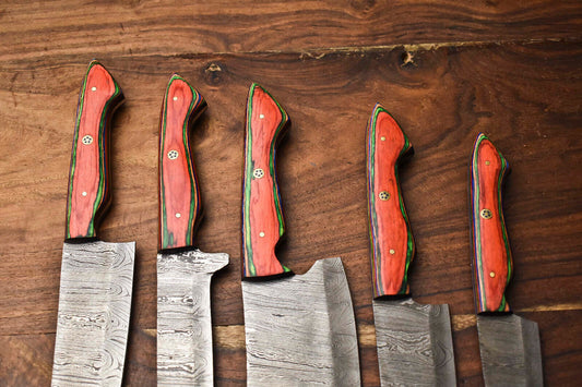 Lot Of 5 Handmade Damascus Steel Blade Chef Set Knife