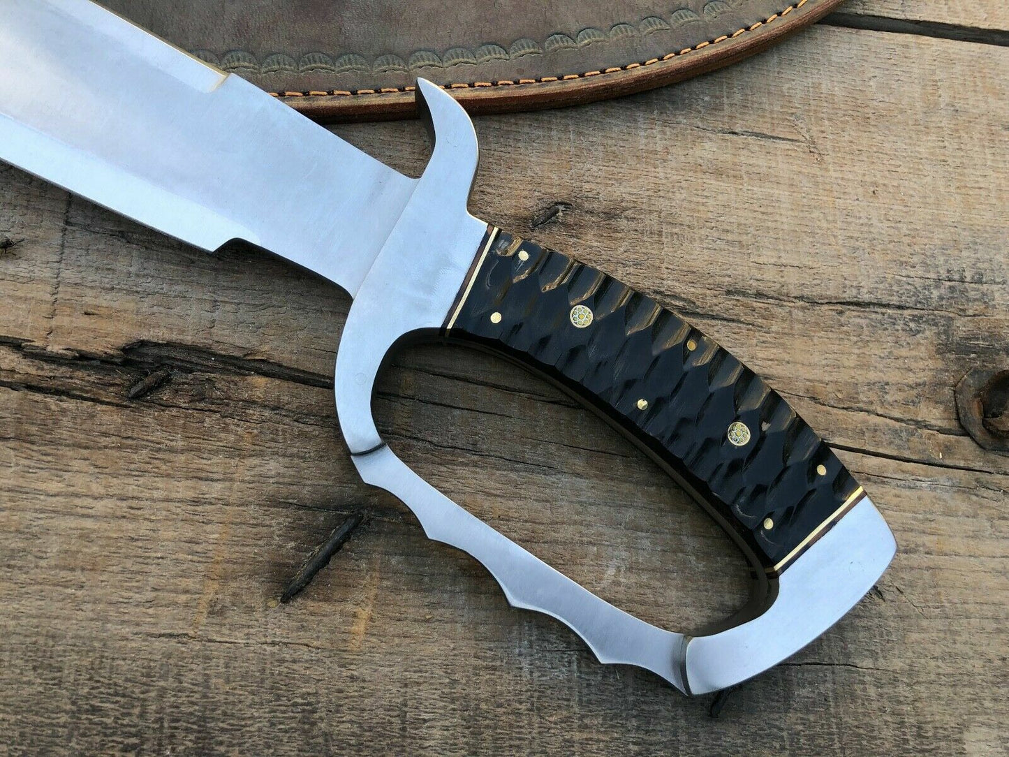 Heritage Forge 26 Inch D2 Steel Bowie Knife with Bull Horn Handle and Leather Sheath